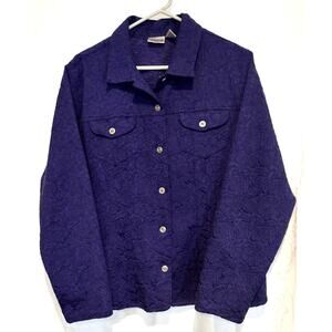 Chico's Purple Embossed Floral Shirt Jacket Button Front Textured Size 2 Large